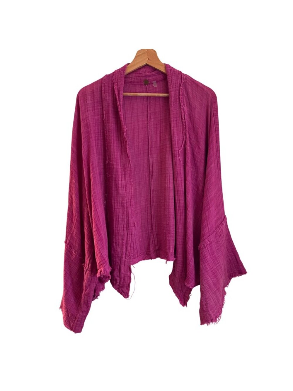 FP One Free People Womens Gauze Kimono Cardigan One Size Boho Raw Edge Oversized